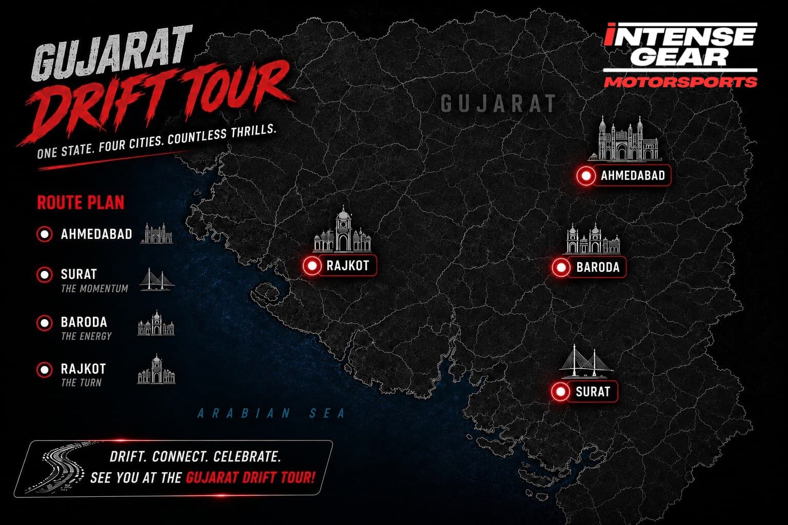 Gujarat Drift Tour route map