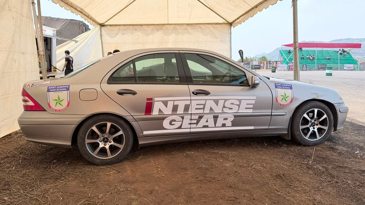 Drift car chasing angle mid-corner